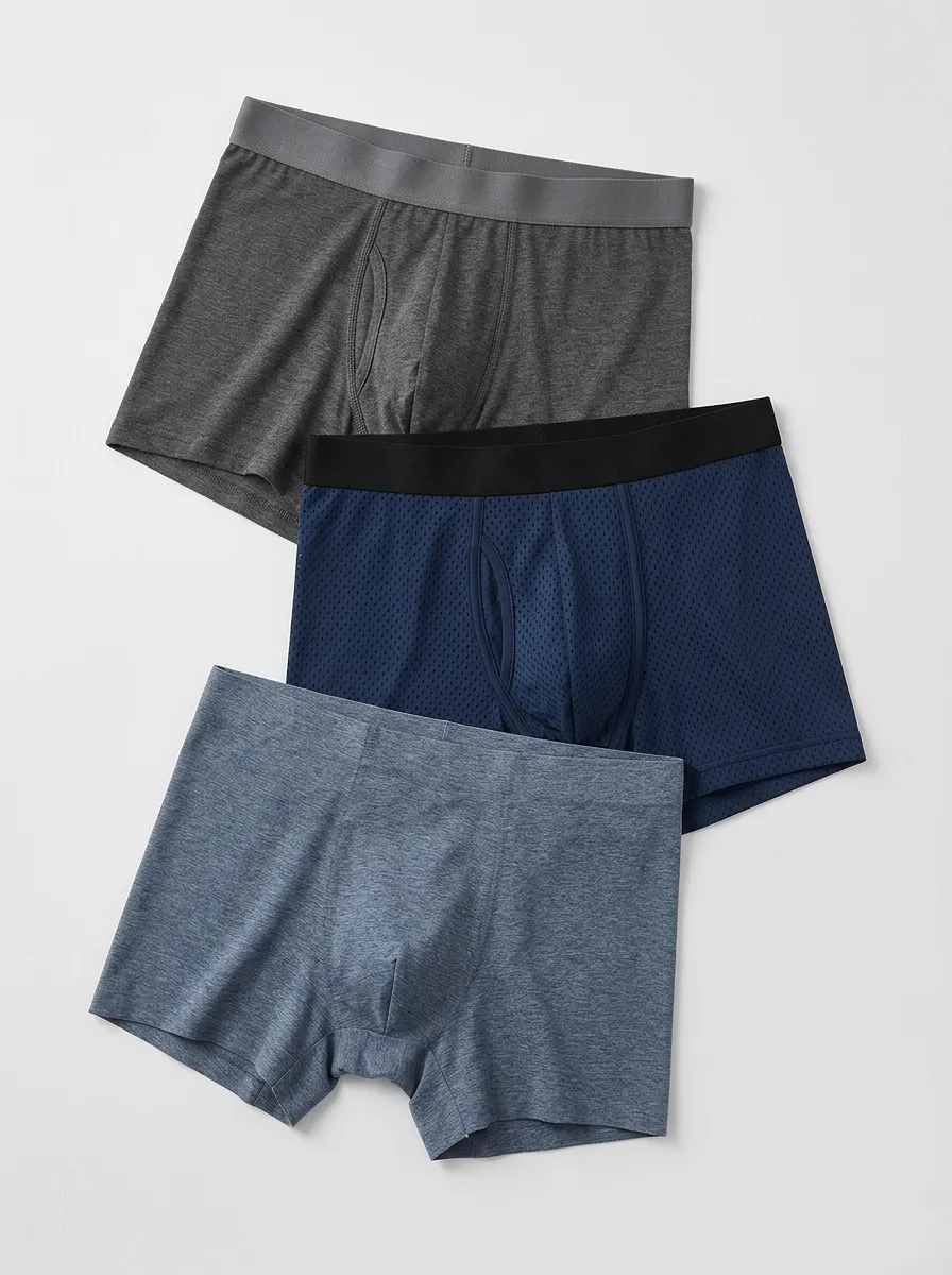 Men's Breathable Mesh Solid Color Boxer Briefs Set