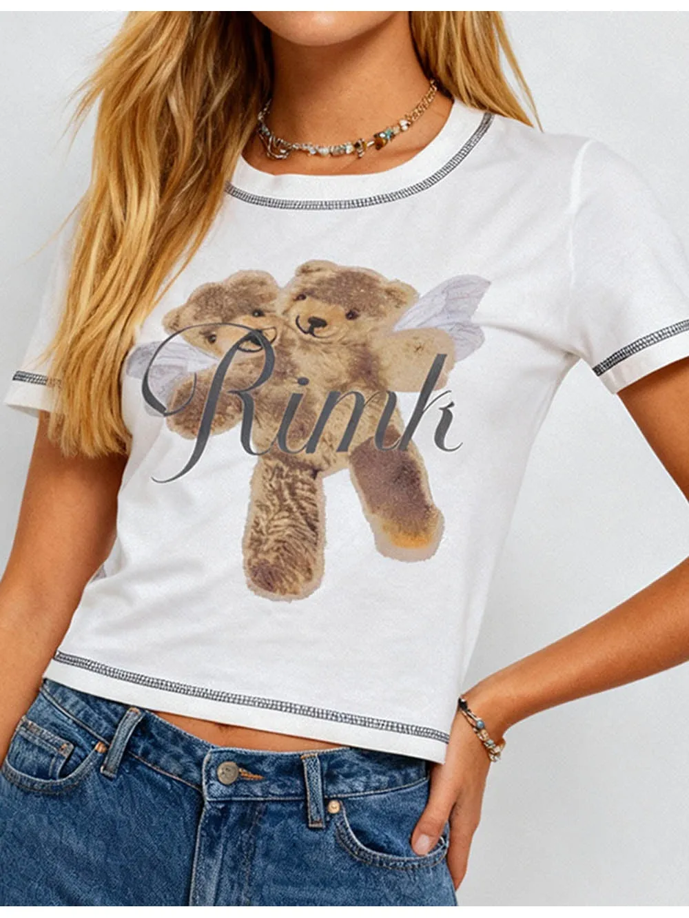Chic Bear Pullover Short Sleeves Crop T-shirt