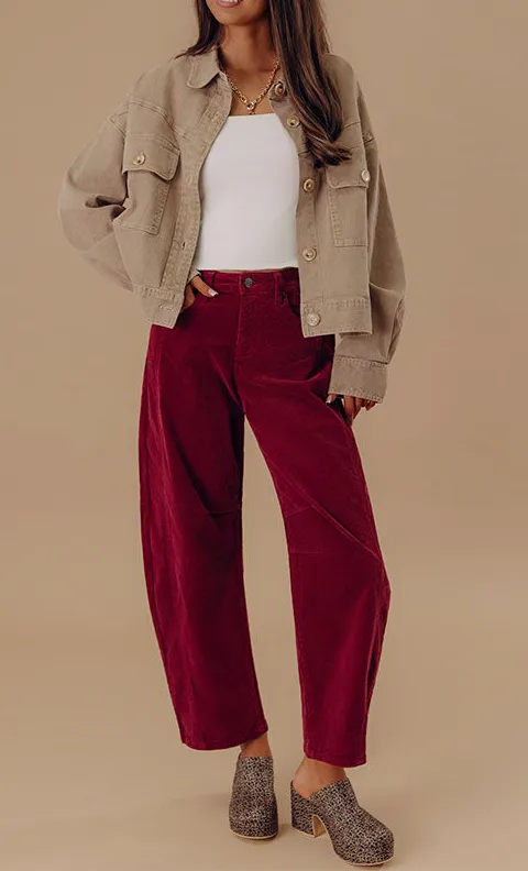 High Waist Relaxed Barrel Leg Baggy Corduroy Pants