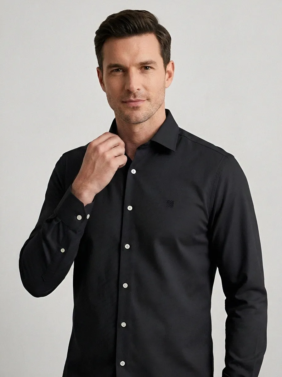 Men's Non-Iron Cotton Micro-Check Pattern Button-Down Shirt