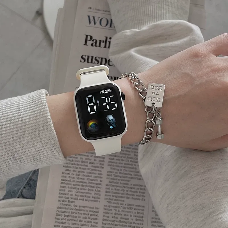 Square‑Face LED Digital Watch, Fashion Cartoon Pattern Electronic Wrist Watch for Men Women Teens