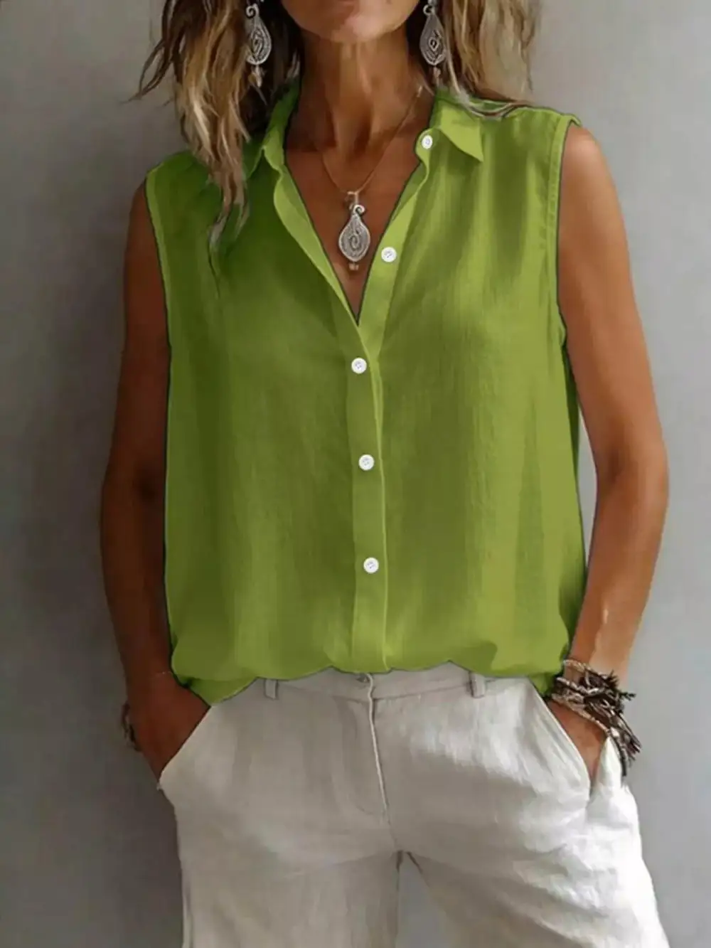 Sleeveless Button Down Shirt