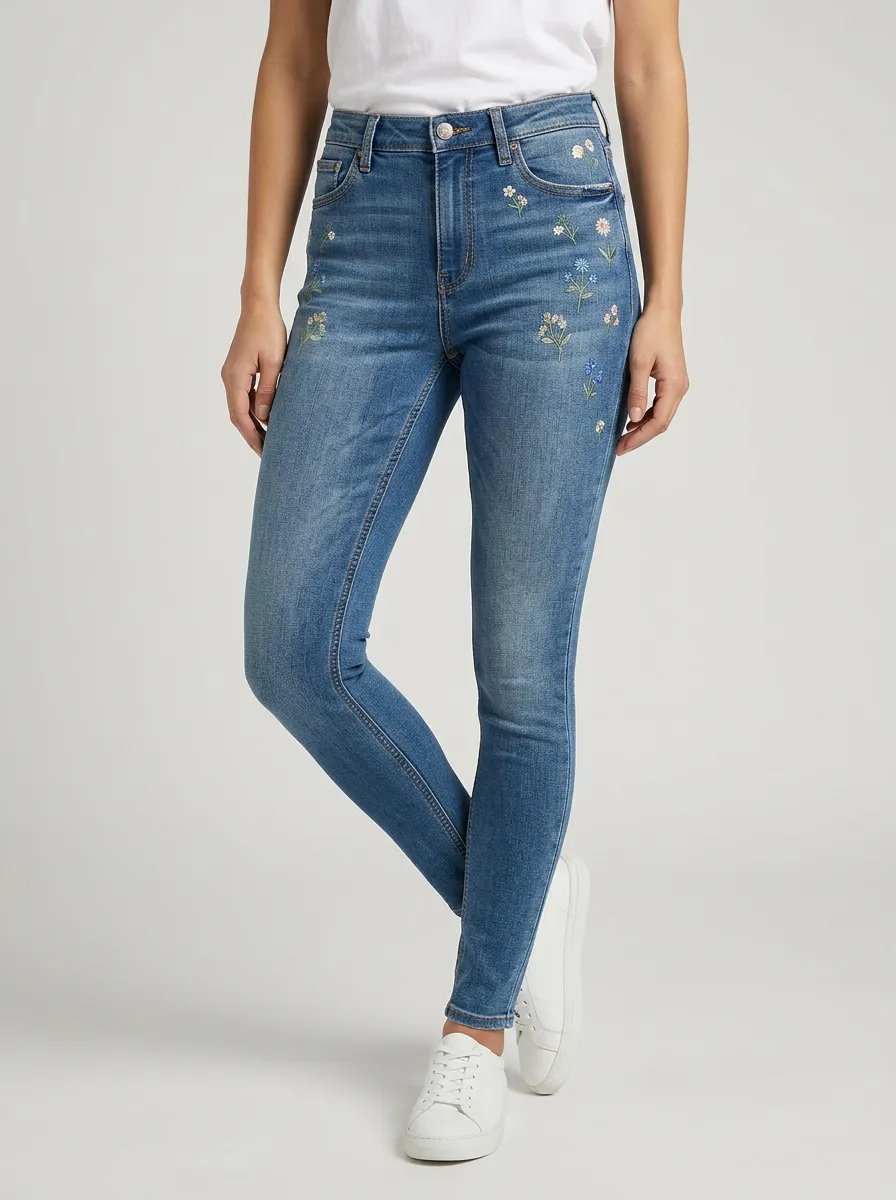 Women's Floral Small Flower Embroidered Graphic Slim Jeans