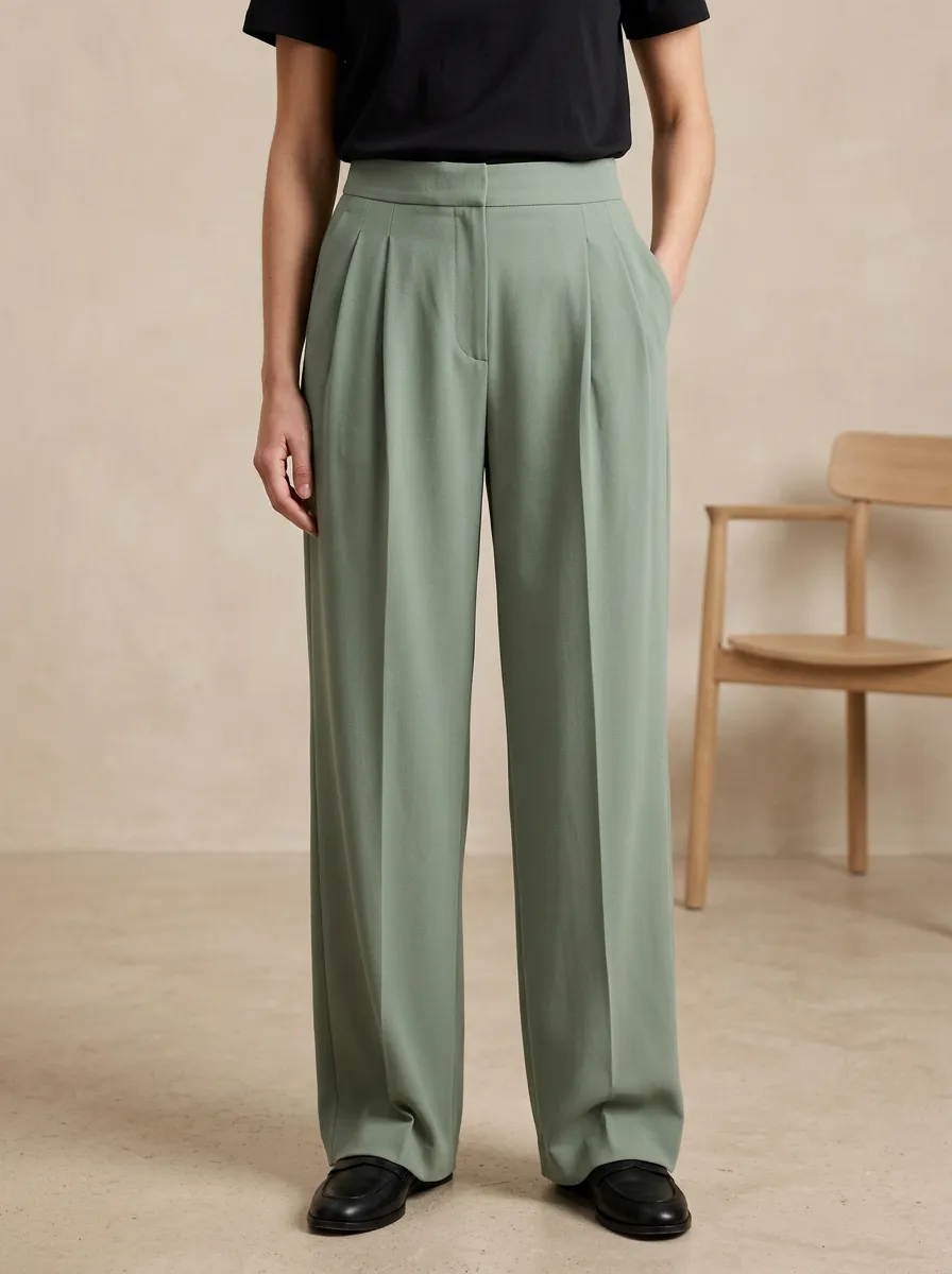 Everyday Polished Pleated High Rise Wide Leg Trousers