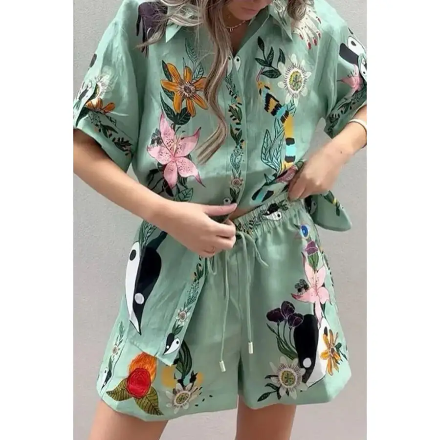 Tropical Paradise Floral Print Shirt and Shorts Set