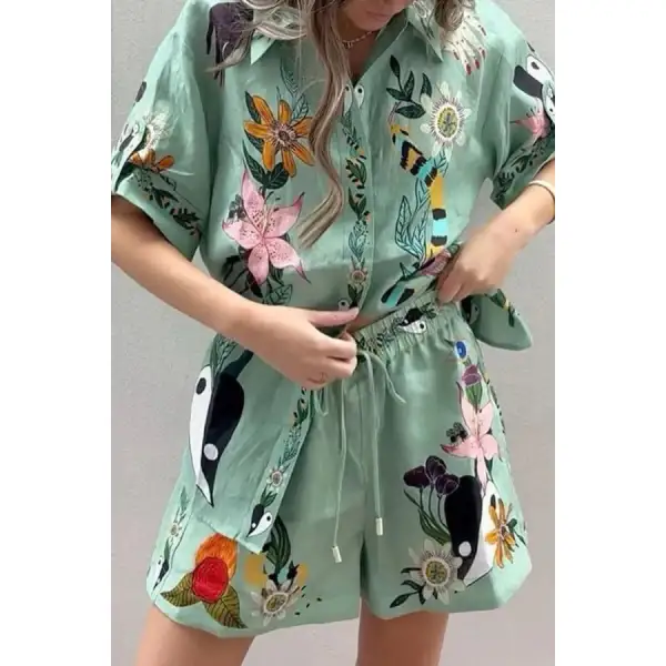 Tropical Paradise Floral Print Shirt and Shorts Set