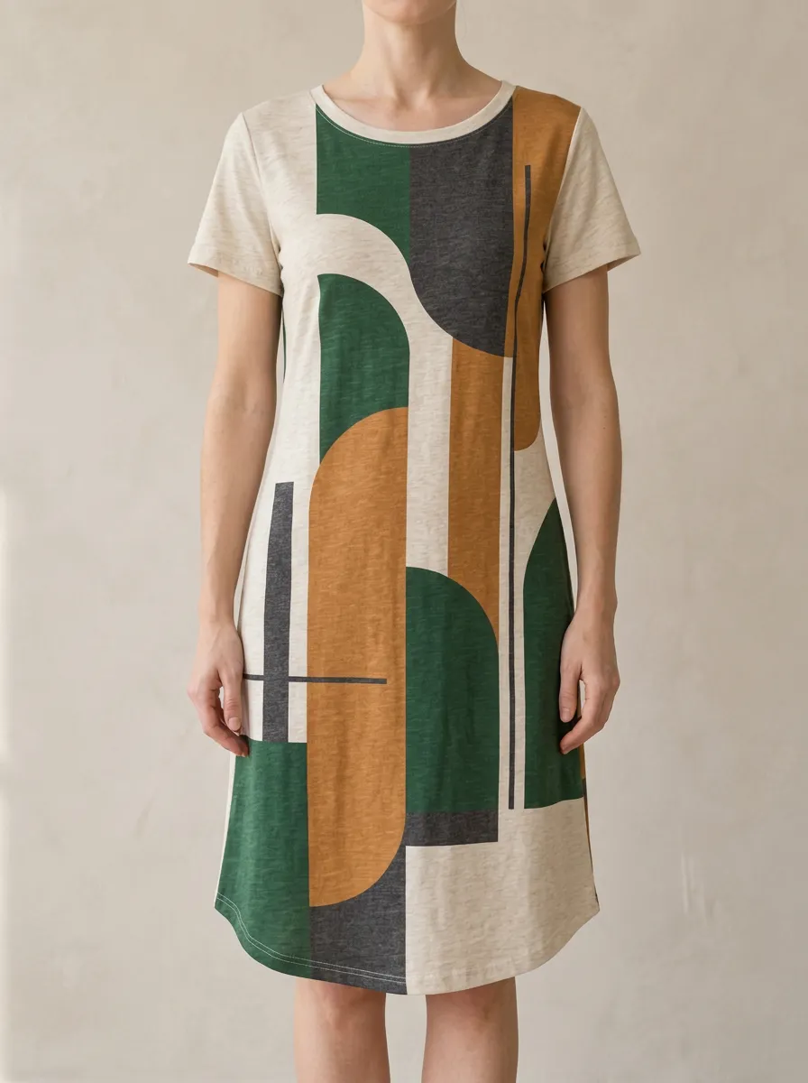 Women's Crew Neck Geometric Print T-Shirt Dress