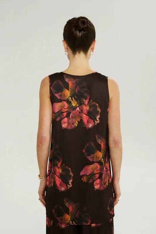Chocolate Floral Scoop-Neck Tank