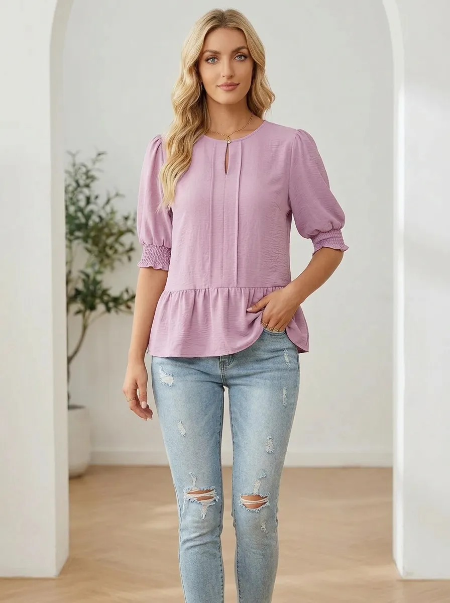 Puff Sleeve Peplum Blouse