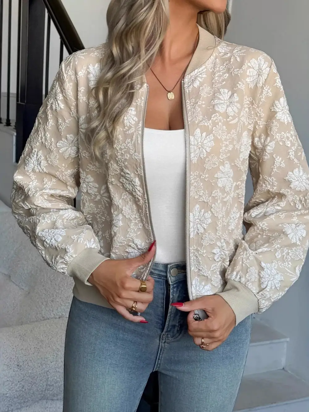 Floral Lightweight Zip Up Jacket