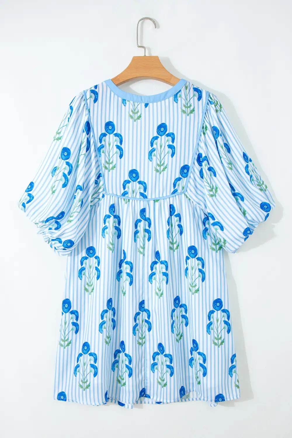 Drape Floral Striped Split Neck Mini Dress