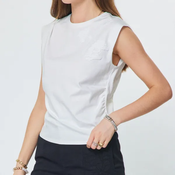 Ruched Floral Applique Top