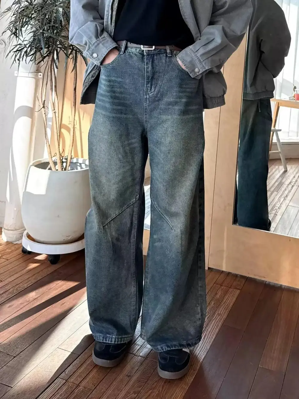 Washed Seam Detail Jeans
