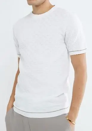 Men's White Slim Fit Checkerboard T-Shirt