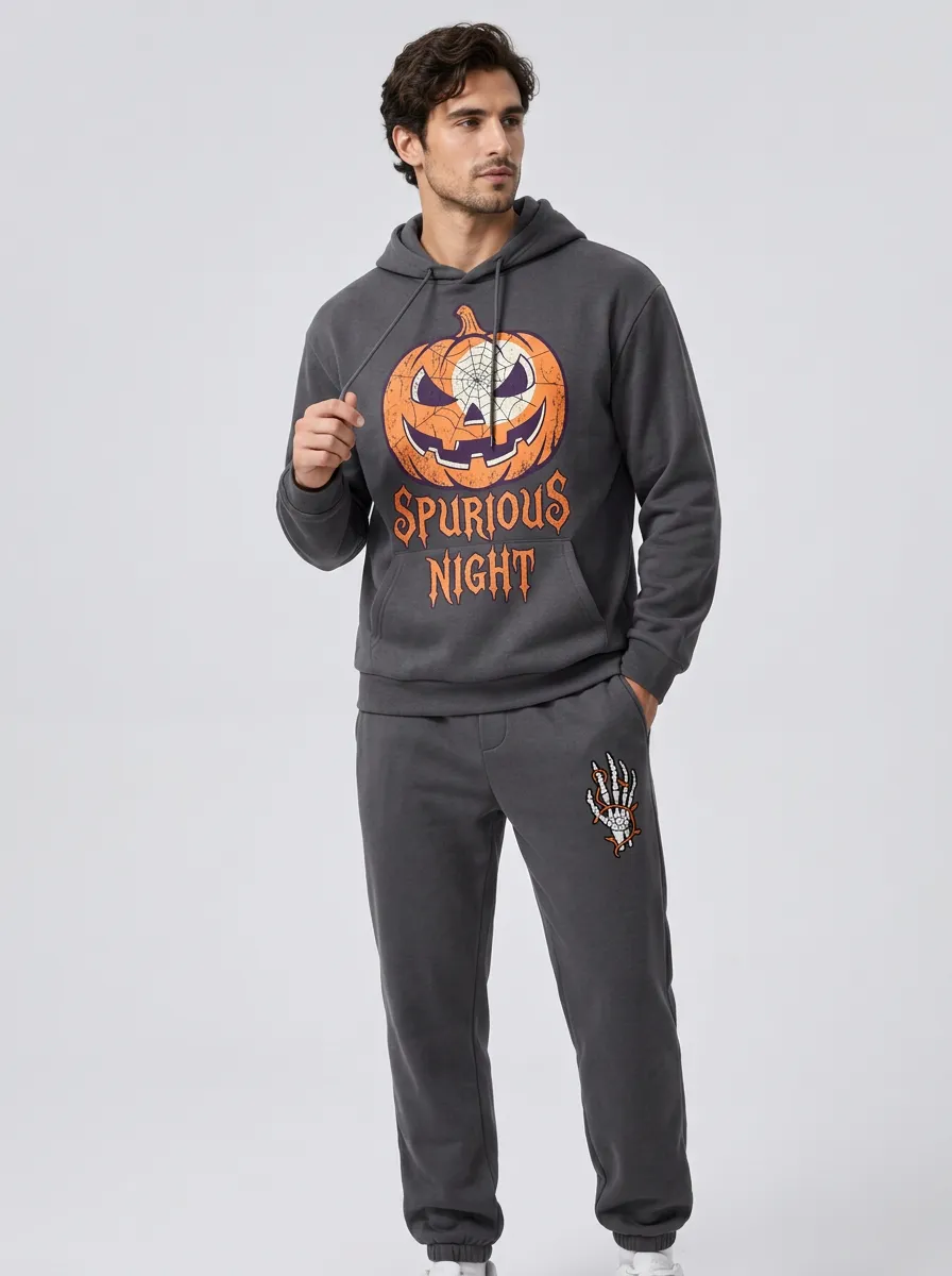 Men's Halloween Spurious Night Pumpkin Skeleton Printed Tracksuit
