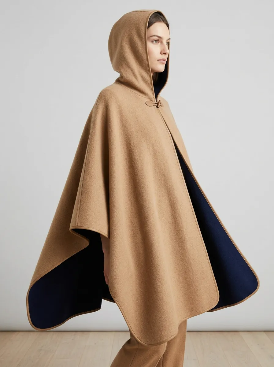 Hooded Reversible Knit Women's Cape Poncho