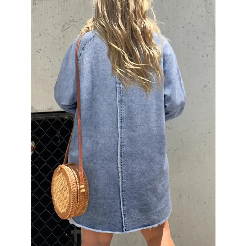 Plus Size Button-Front Long-Sleeve Denim Shirt Dress