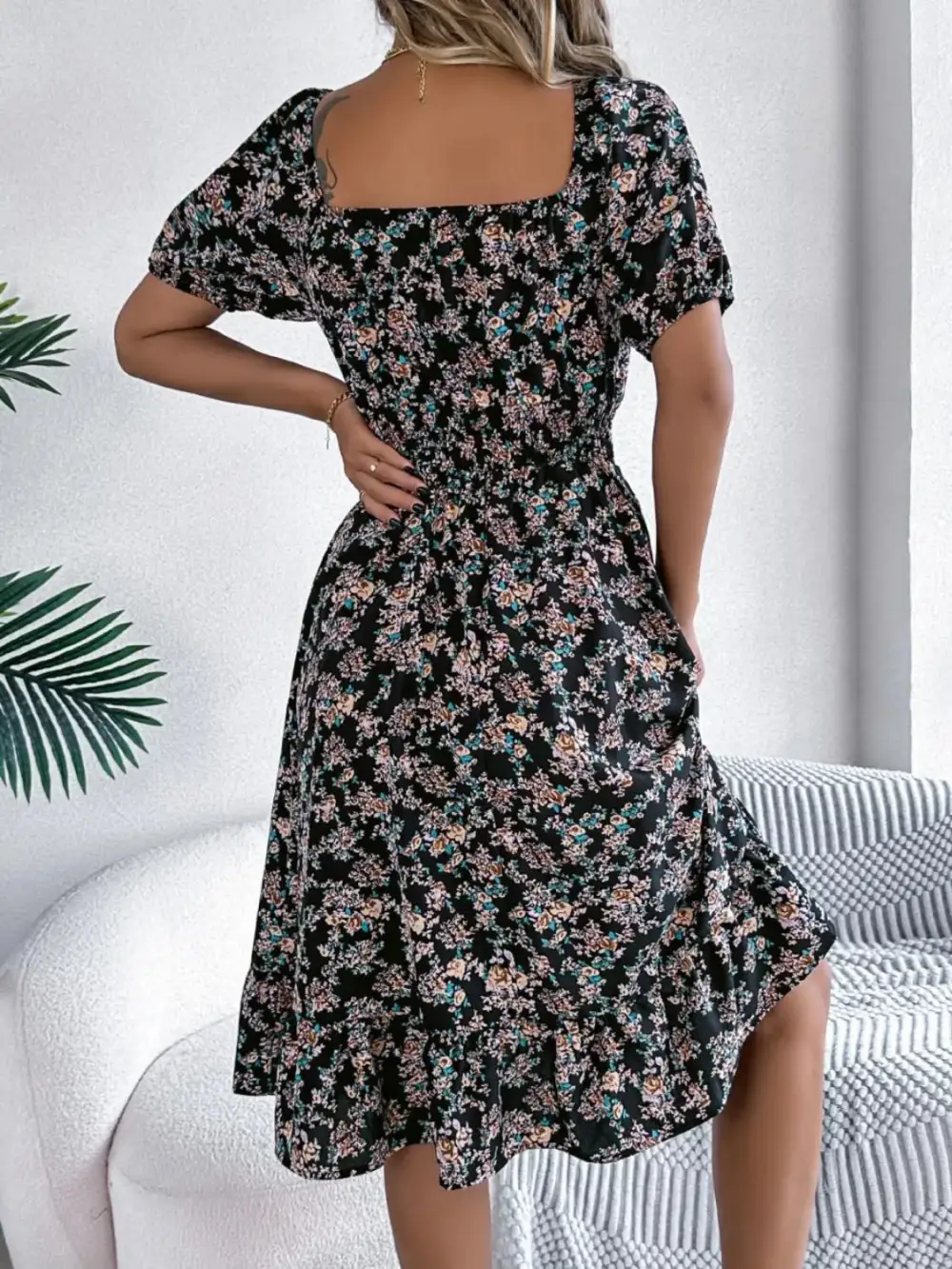 Ruffle Trim Floral Dress