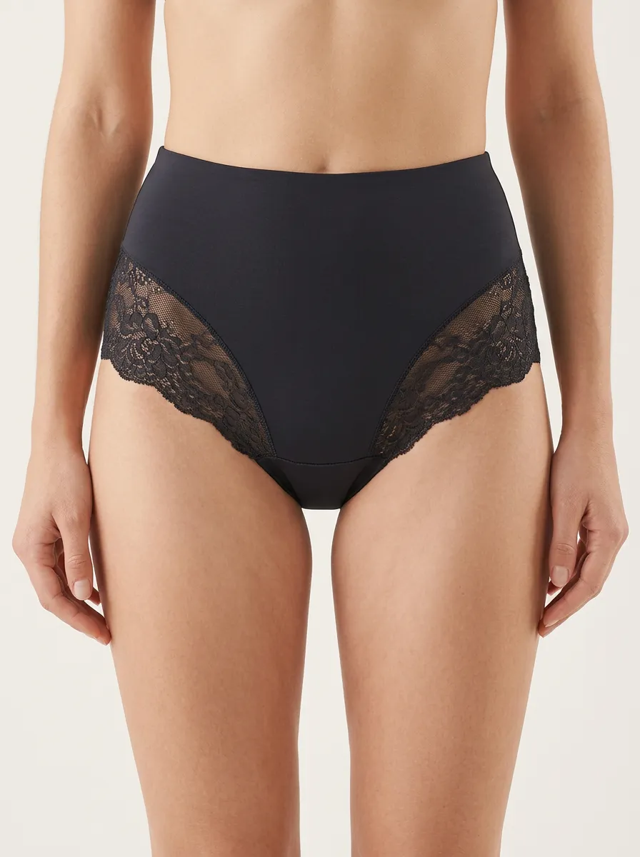 Smooth-Profile High-Waisted Floral-Lace Lace-Trimmed Briefs
