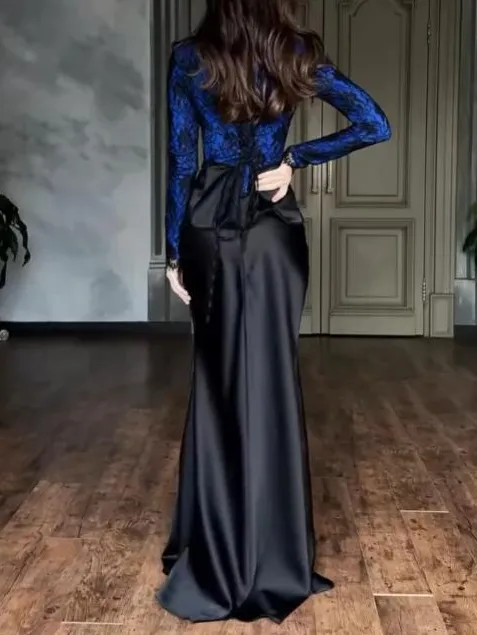 Lace Bodice Satin Mermaid Maxi Dress