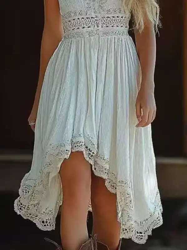 Comfort Fit Lace V Neck Dress