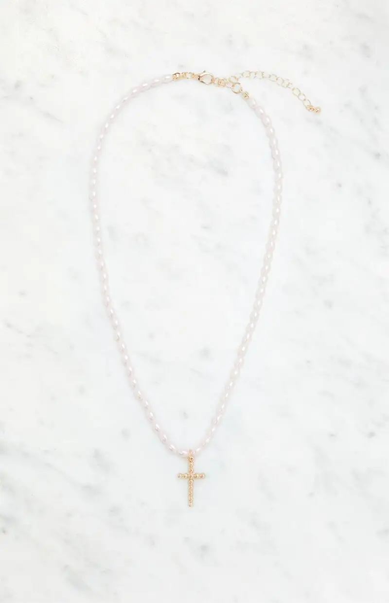 LA Hearts Pearl Cross Necklace