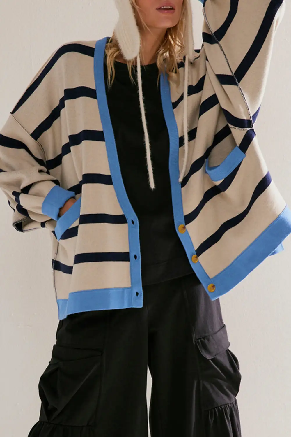 Button Front Drop Shoulder Slouchy Cardigan