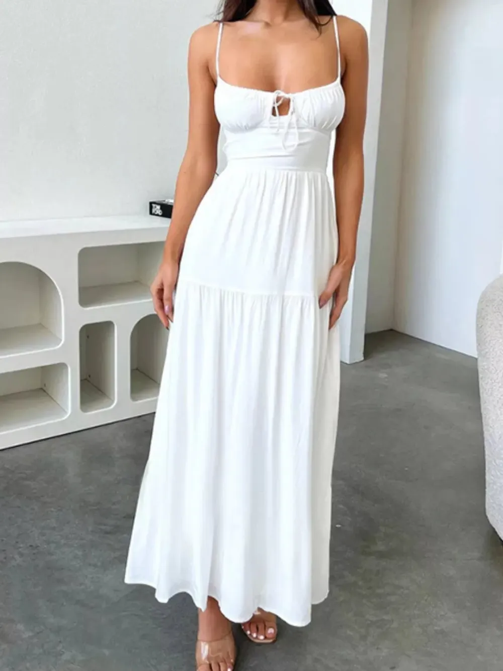 Backless Lace Up Spaghetti Strap Maxi Dress