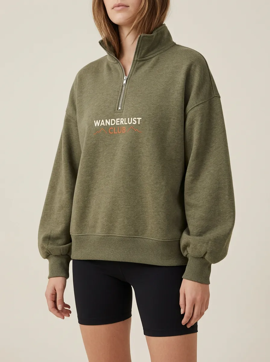 Women's Easy-Wear Quarter-Zip Mountain Graphic Printed Sweatshirt