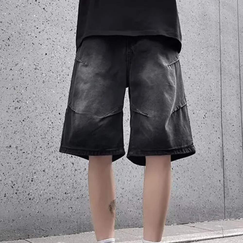 Wide Leg Pocket Detail Vintage Inspired Washed Denim Shorts