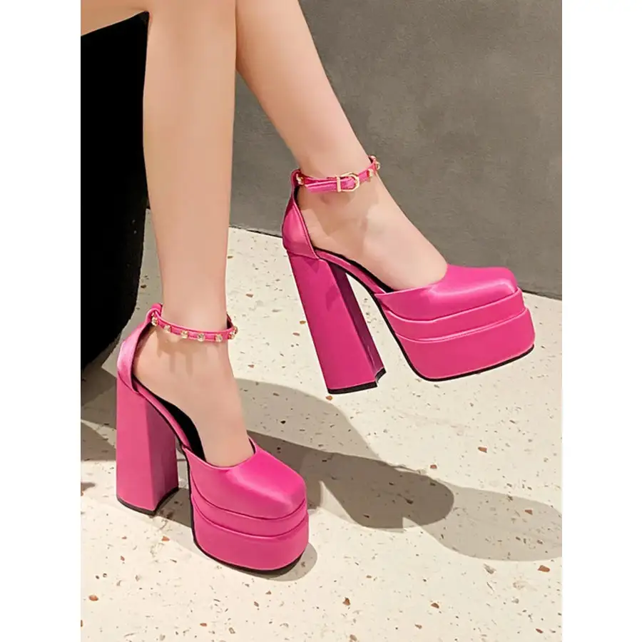 Platform High Heel Ankle Strap Pumps