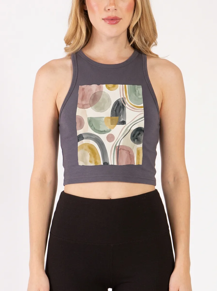 Women's Abstract Art Geometric Watercolor Graphic Ribbed Crop Tank Top