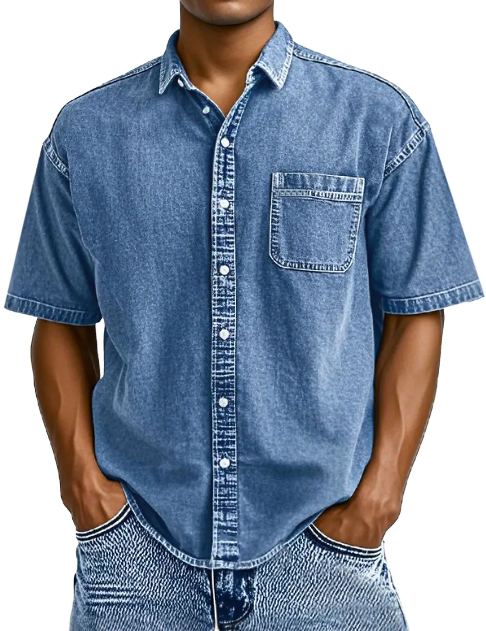 Short Sleeve Open Collar Button Front Shirt