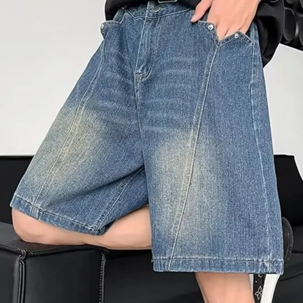 Classic Loose Fit Vintage Inspired Washed Denim Shorts