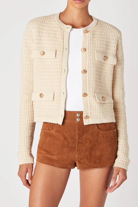 Cream Tweed Style Knit Cardigan