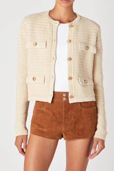 Cream Tweed Style Knit Cardigan