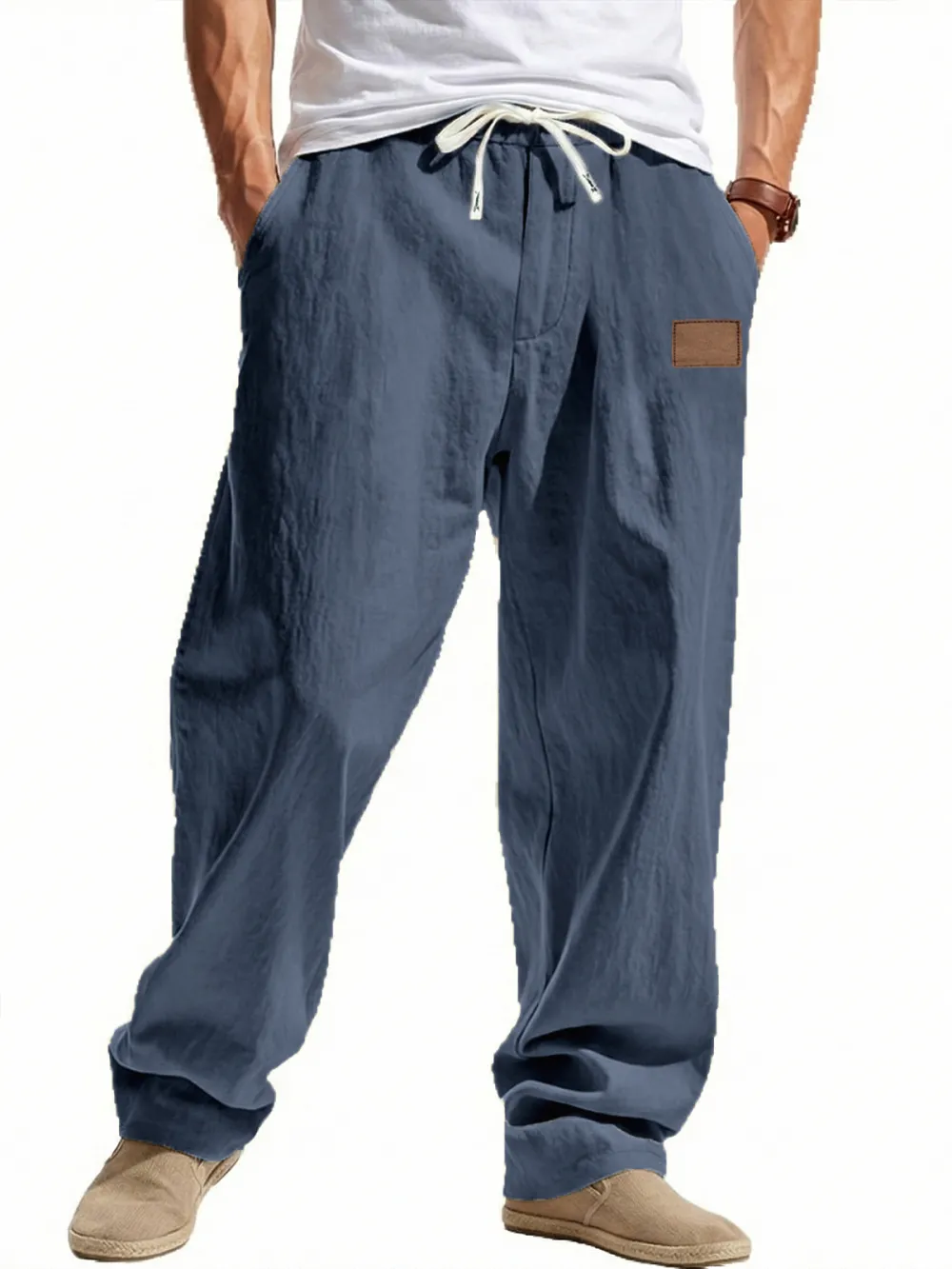 Linen Blend Wide Leg Trousers