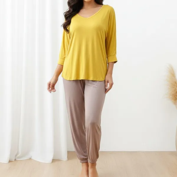 Three Quarter Sleeves Tapered Relaxed Cotton Pajama Set