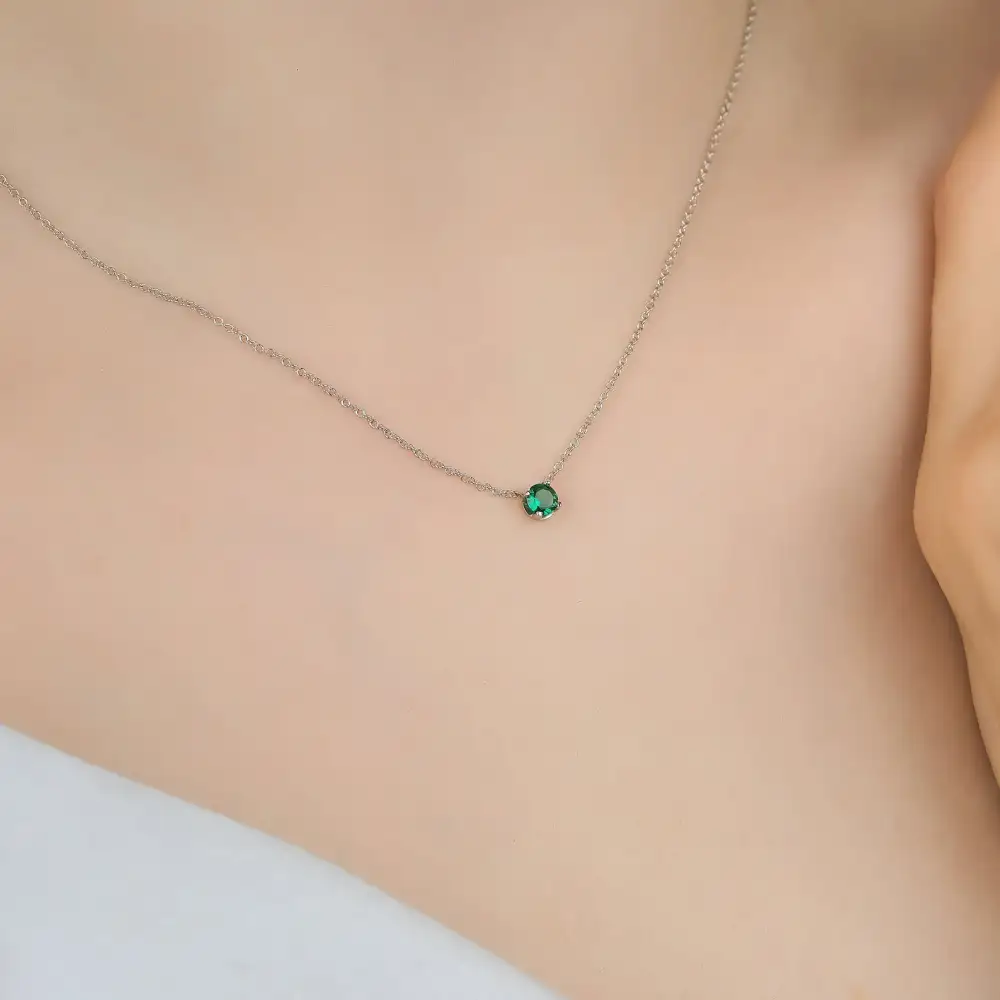 Delicate Prong Set Solitaire Emerald Necklace