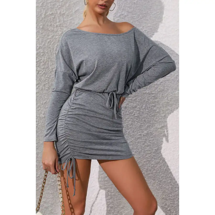 Ruched Tied Long Sleeve Mini Dress