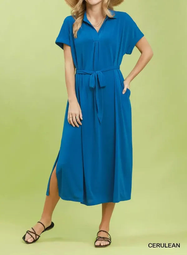 Collared Collared Belted Midi Dress