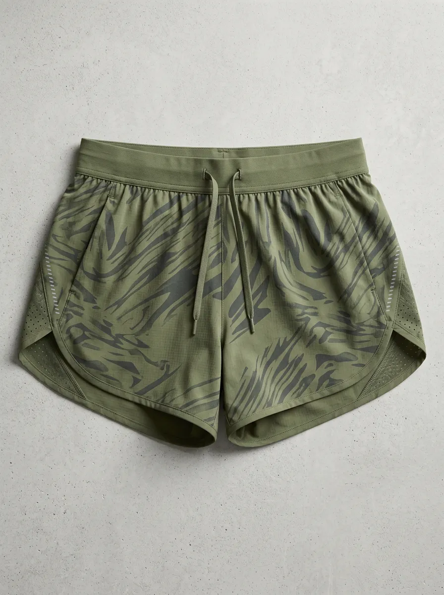 Women's Athletic Olive Tiger Stripe Printed Running Shorts