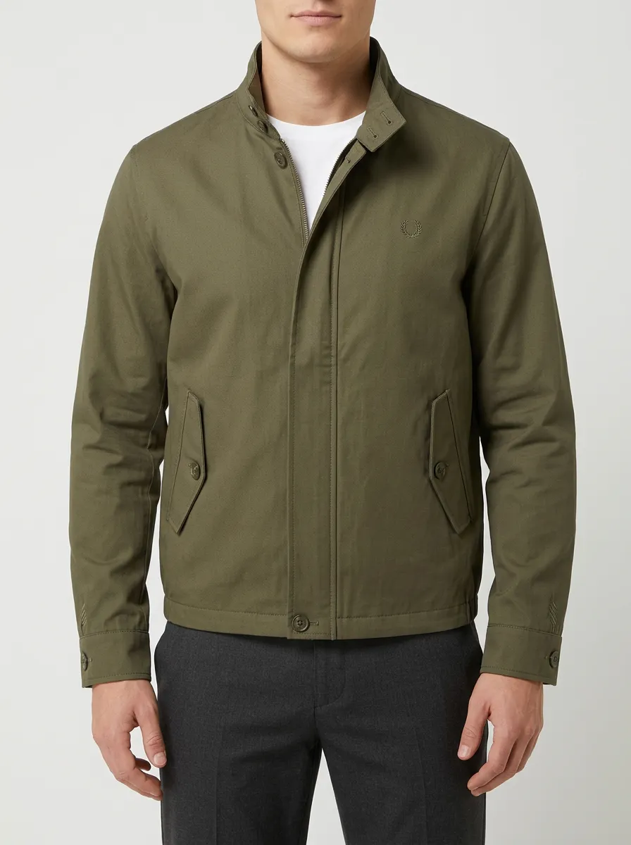 Men's Casual Olive Green Embroidered Logo Harrington Jacket