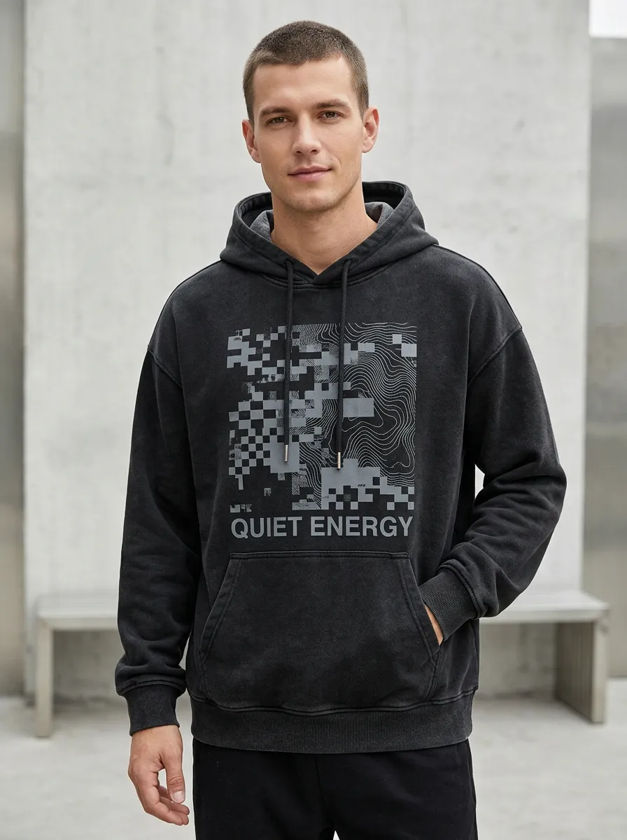 Men's Quiet Energy Pixel Topographic Print Hoodie