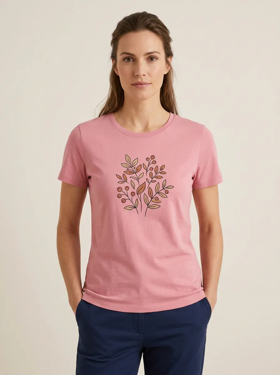 Women's Crew-Neck Graphic-Print Rib-Trim Short-Sleeve T-Shirt