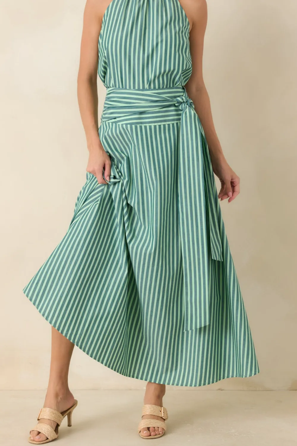 Red Striped Cotton Maxi Skirt