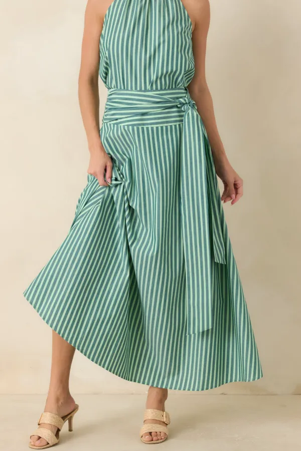 Red Striped Cotton Maxi Skirt