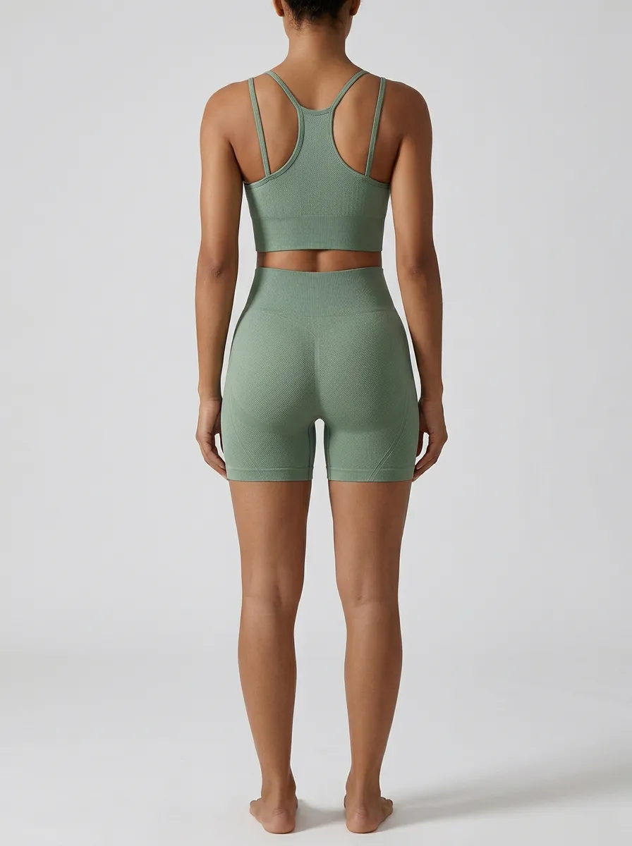 Contemporary Textured Detail Seamless Design Casual Look Women's Tank Top And Sports Shorts Set