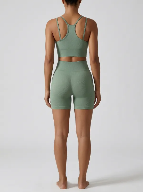 Contemporary Textured Detail Seamless Design Casual Look Women's Tank Top And Sports Shorts Set