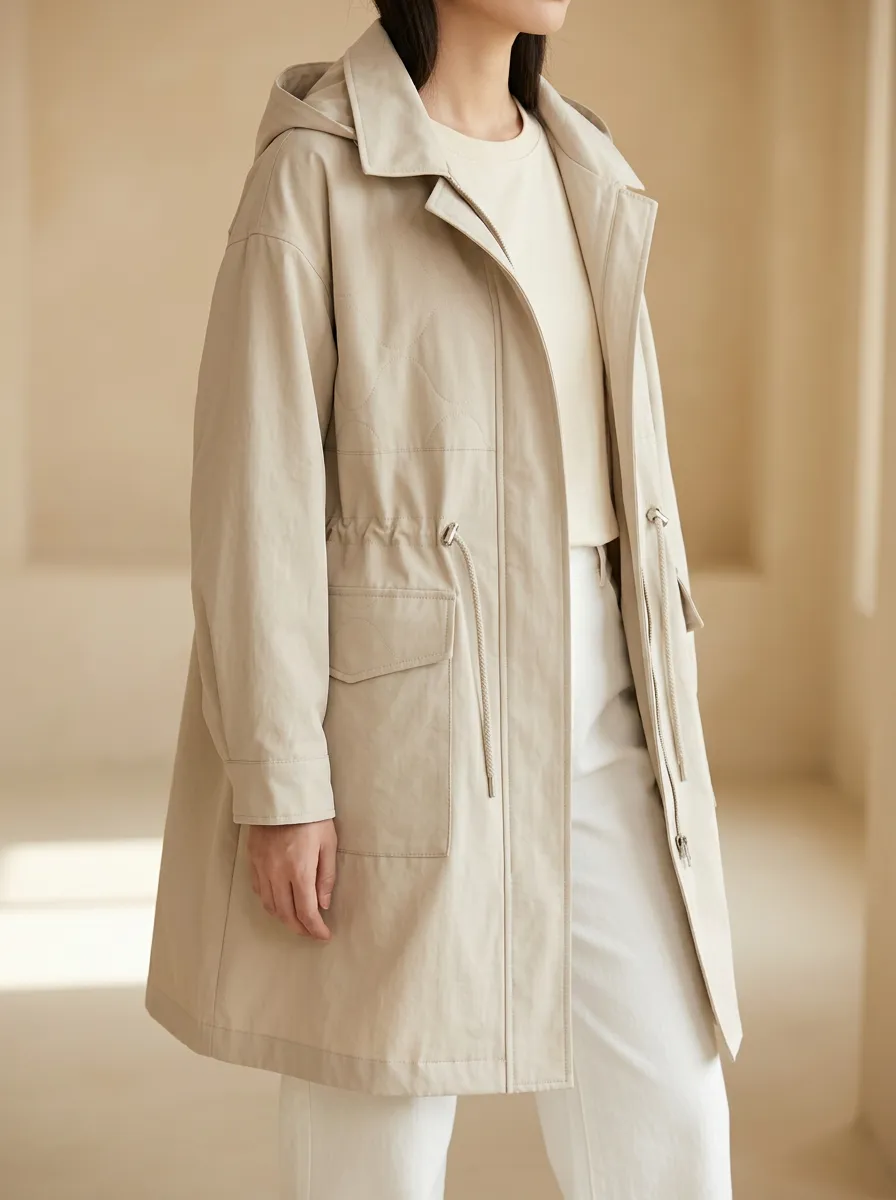 Quilted Pattern Hooded Windbreaker Jacket